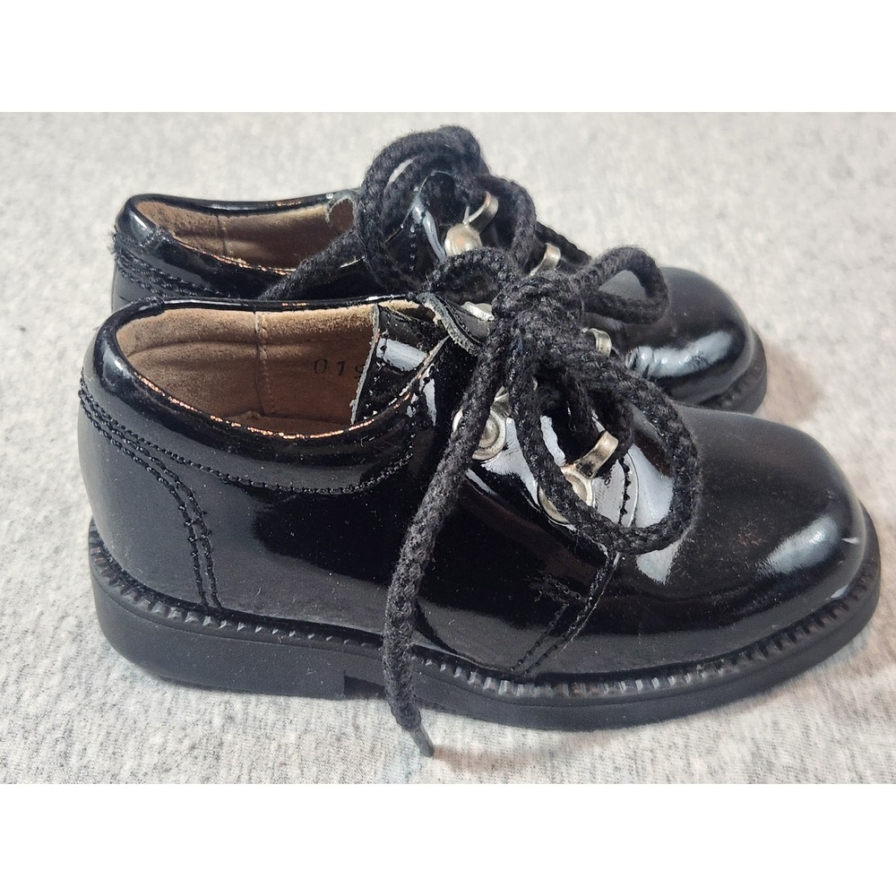 Brakkies Patent Leather Oxford Shoes Kids EU 22 Black Formal Lace Up Lug Sole - Picture 3 of 10